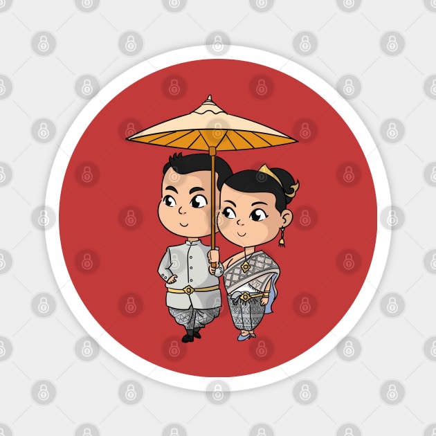 Chibi Khmer Cambodian Couple Magnet by KhmeRootz